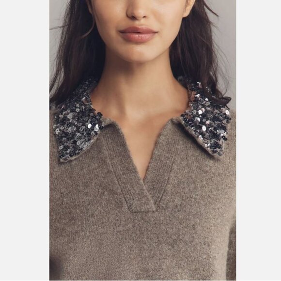 NWT Anthropologie Endless Rose Short-Sleeve Sequin-Collar Sweater Size M - Picture 3 of 10